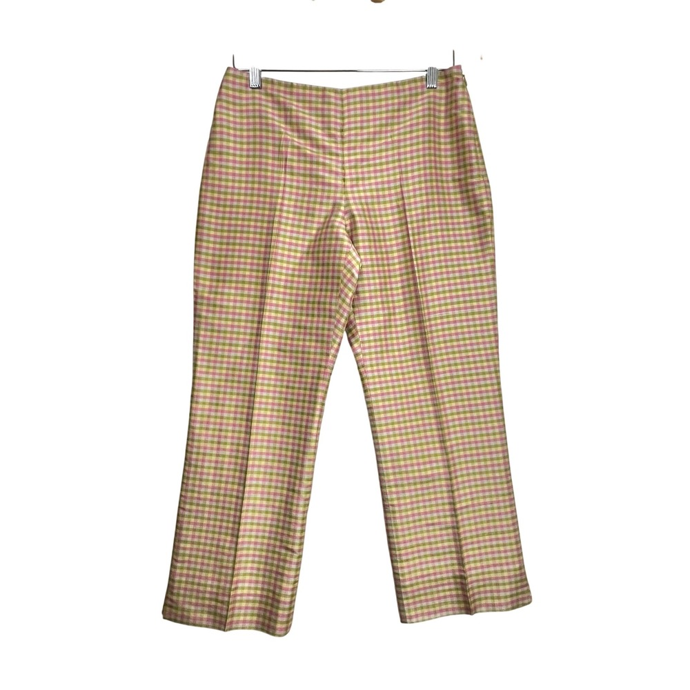 Ann Taylor Petites 6P Silk Gingham Ankle Dress Pants Straight Leg Y2K Preppy